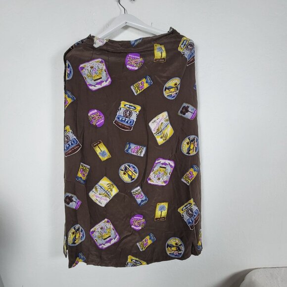 Vintage Dana B & Karen Womens 100% Silk Printed Midi Skirt Size 8 Brown Buttons - Picture 3 of 9
